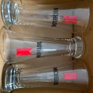 Michelob Red Ribbon Logo Beer Pilsner Glasses Glassware Set of 3
